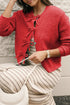 Ribbed Knit Bow Front Buttoned Cardigan